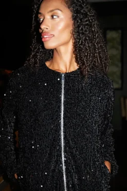 'Igloo' Sequin Zip Up Bomber Jacket