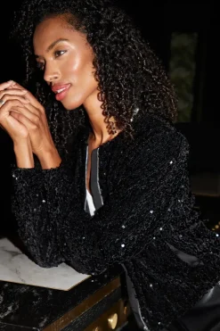 'Igloo' Sequin Zip Up Bomber Jacket