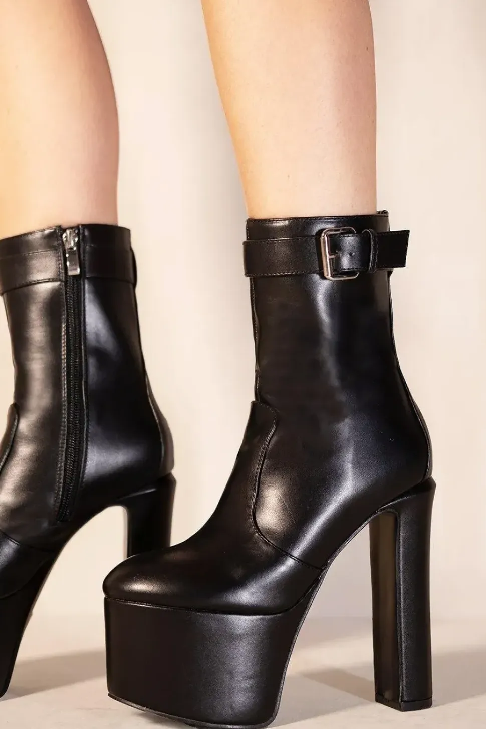 'Jeanne' Platform Block Heel Ankle Boots With Buckle Fastening