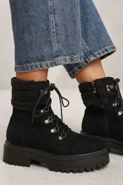 'Kaia' Lace Up Ankle Boot With Sherpa Trim And Chunky Sole