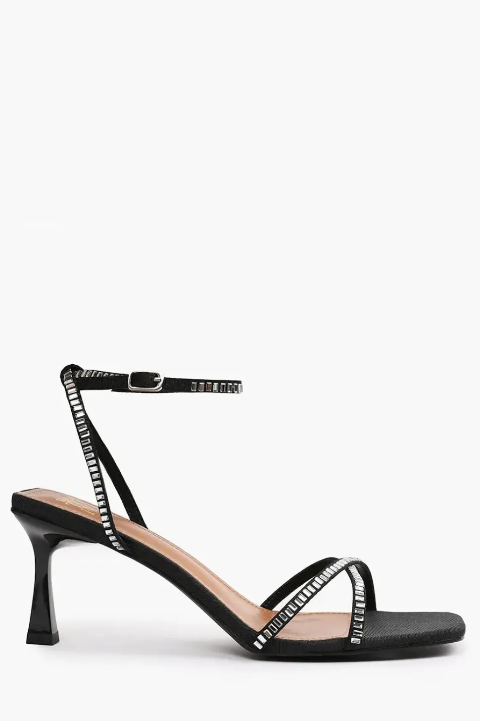 'Kenia' Square Toe Low Block Heel With Diamante Cross Over Strap Detail