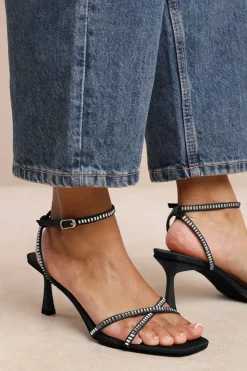 'Kenia' Wide Fit Square Toe Low Block Heel With Diamante Cross Over Strap Detail