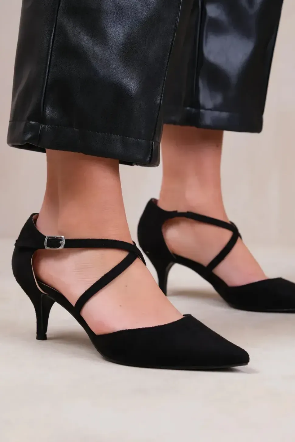 'Kennedi' Wide Fit Low Kitten Heel With Crossover Strap