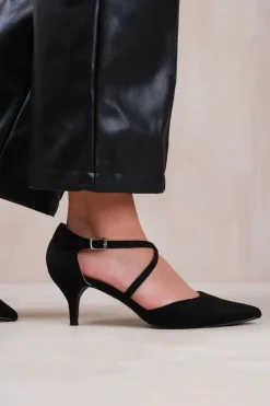 'Kennedi' Wide Fit Low Kitten Heel With Crossover Strap
