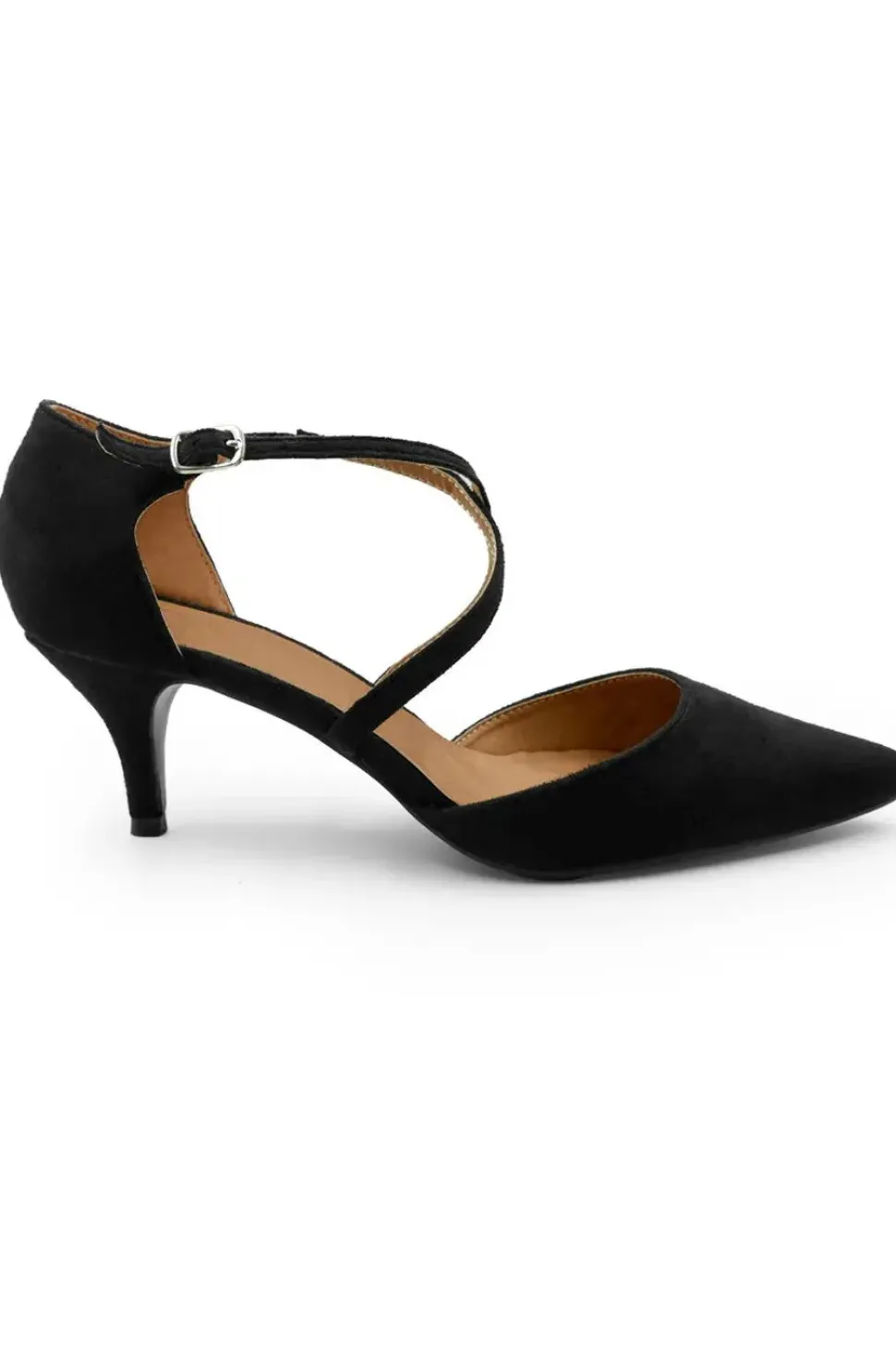 'Kennedi' Wide Fit Low Kitten Heel With Crossover Strap