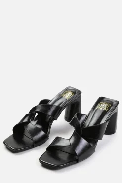 'Kenya' Twist Over Strap Block Heel Mules