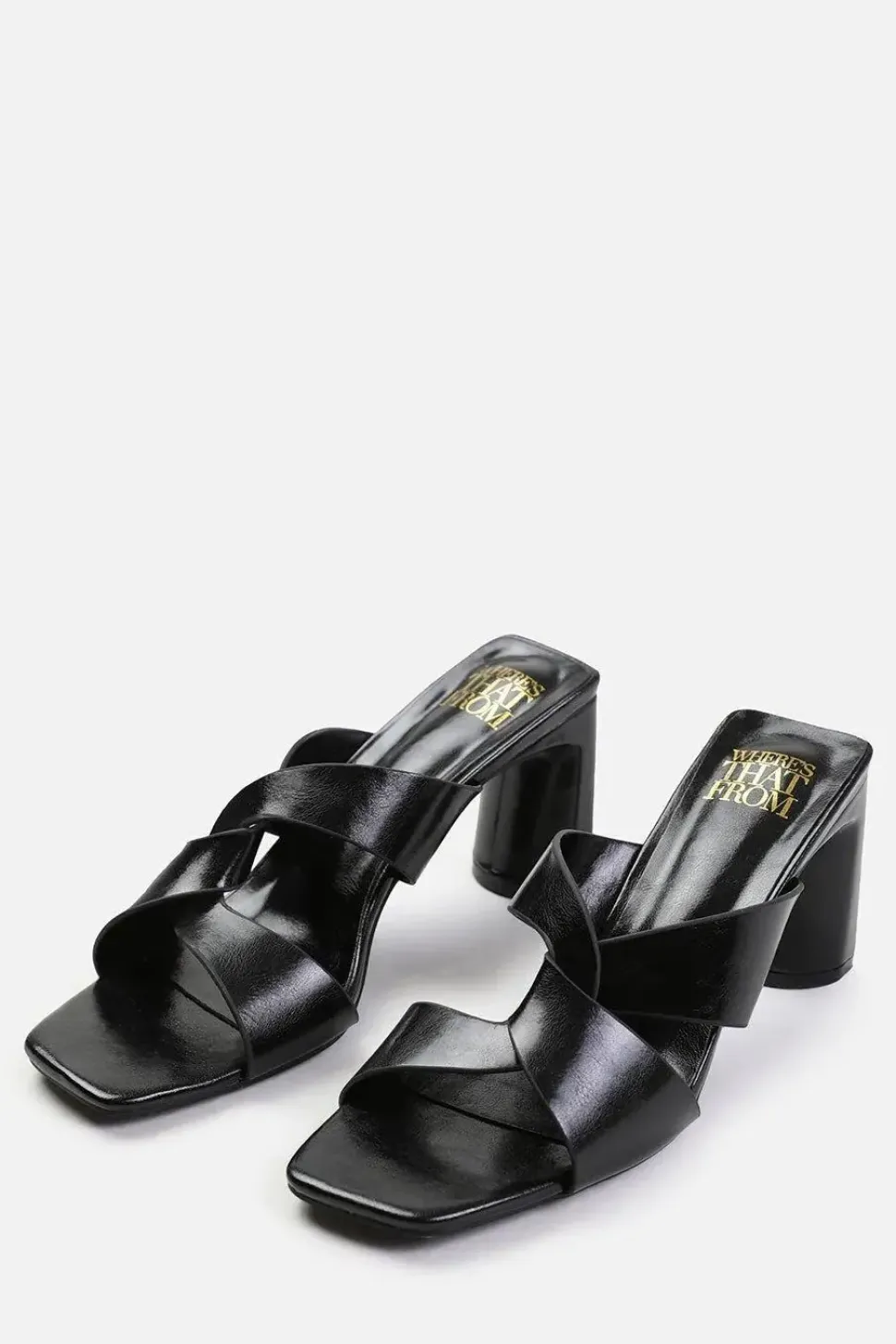 'Kenya' Twist Over Strap Block Heel Mules