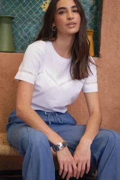 'Kirsten' Lace Detail Cotton T-Shirt