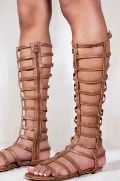 'Leia' Gladiator Knee High Flat Sandals