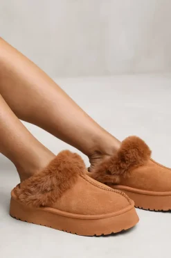'Lilah' Slide On Slipper With Faux Fur Lining