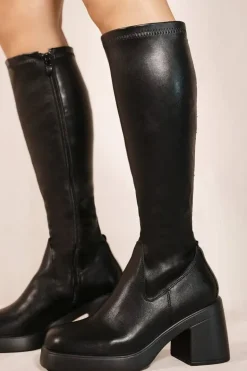 'Lilith' Mid High Block Heel Calf Boots With Side Zip