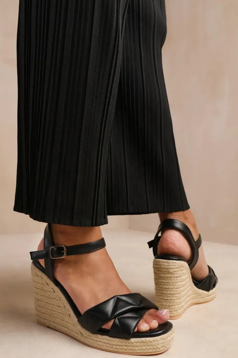 'Lima' Padded Cross Over Strap Espadrille Wedges