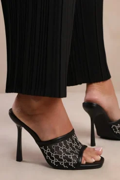 'Lisbon' Diamante Mesh Peep Toe Mules