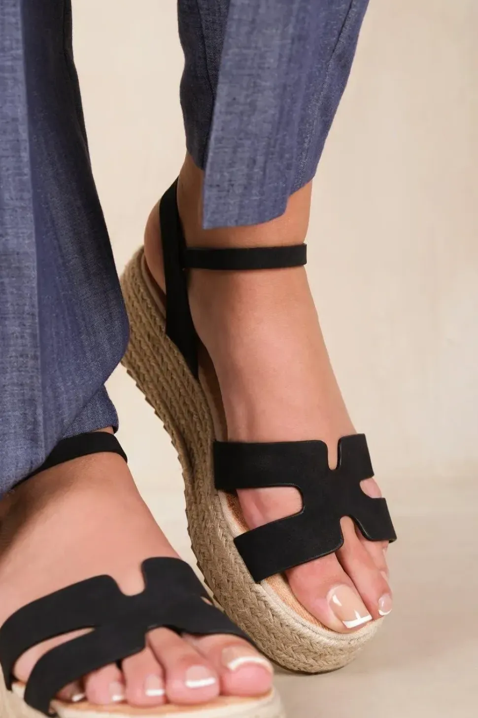 'London' Espadrille Style Flatform With Ankle Strap Sandals