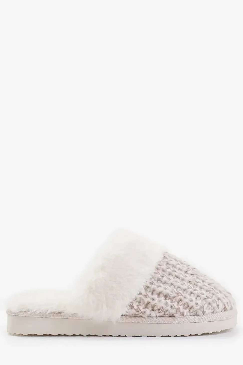 'Lounge' Slip On Knitted Slippers With Fur Trim