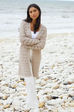 'Luella' Longline Crochet Knit Cardigan