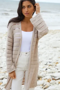 'Luella' Longline Crochet Knit Cardigan