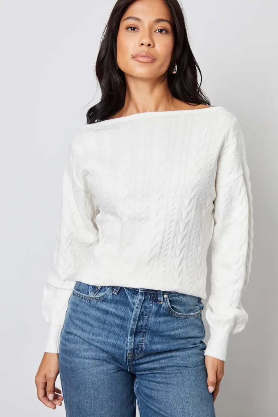 'Mable' Slash Neck Cable Knit Jumper