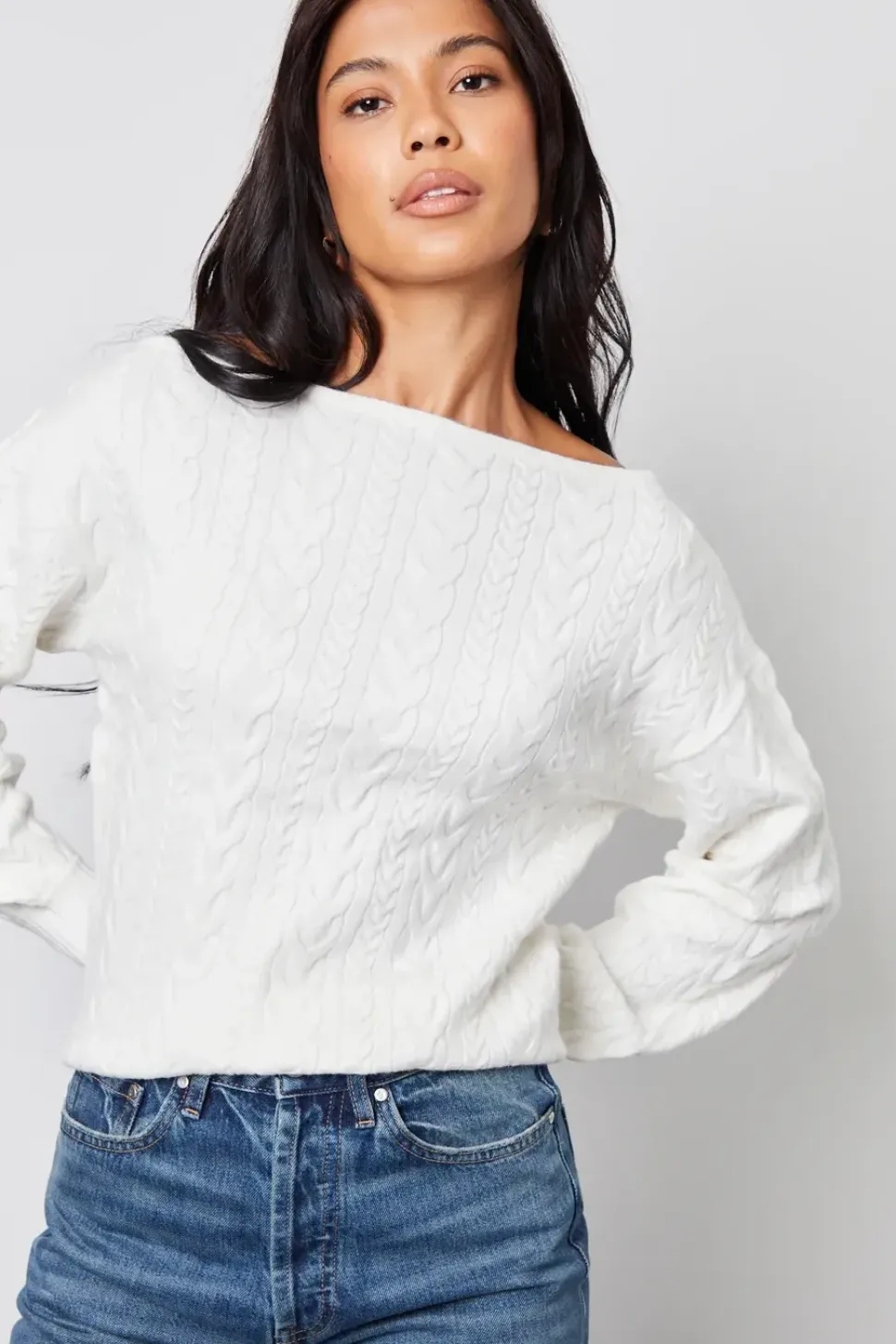 'Mable' Slash Neck Cable Knit Jumper