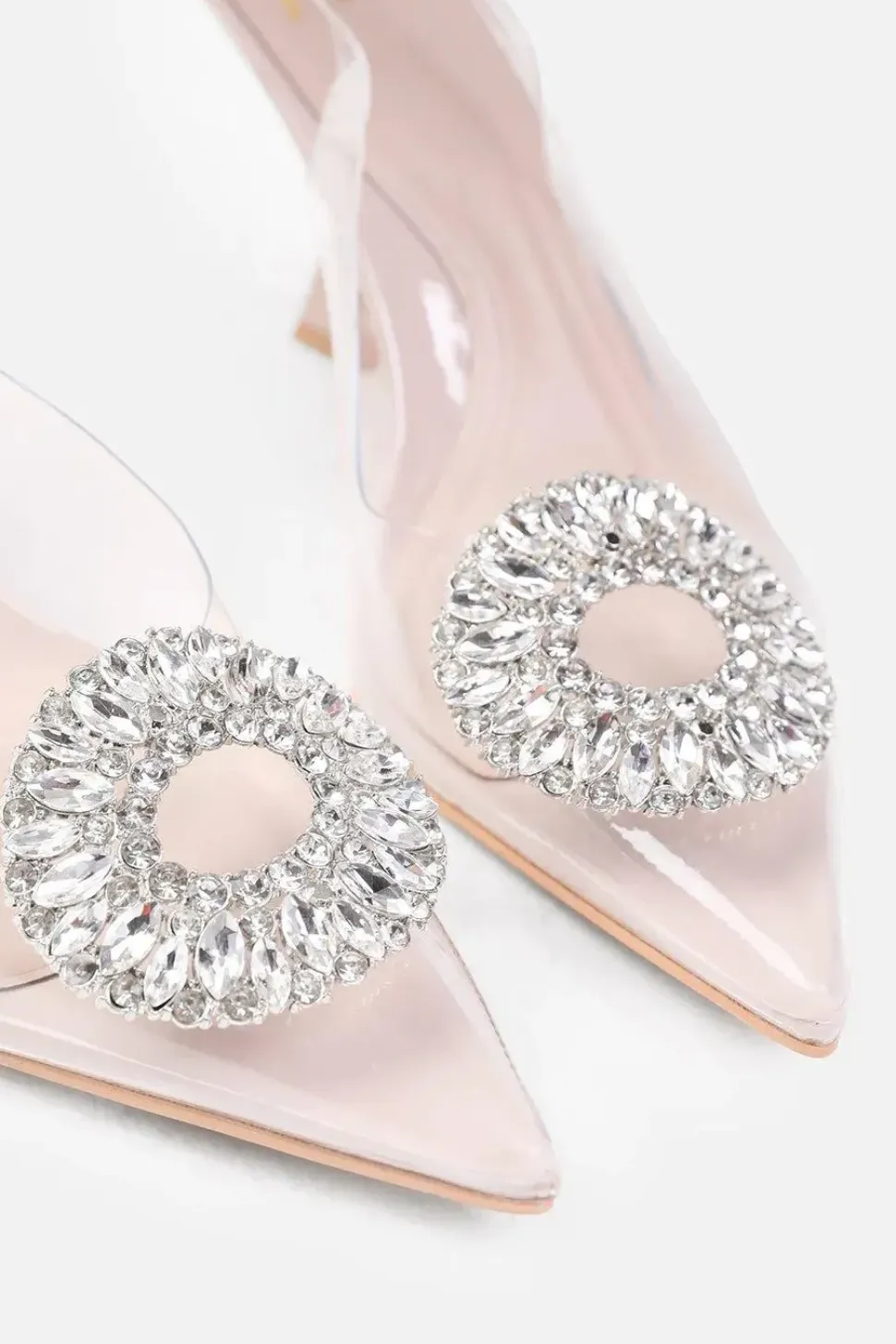 'Malta' Wide Fit Perspex Low Heel Sandals With Embellished Detail