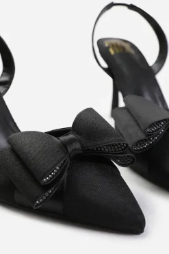 'Manila' Pointed Toe With Diamante Bow Detailing Slingback Mid Heels