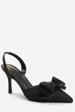 'Manila' Wide Fit Pointed Toe Diamante Bow Detailing Slingback Mid Heels