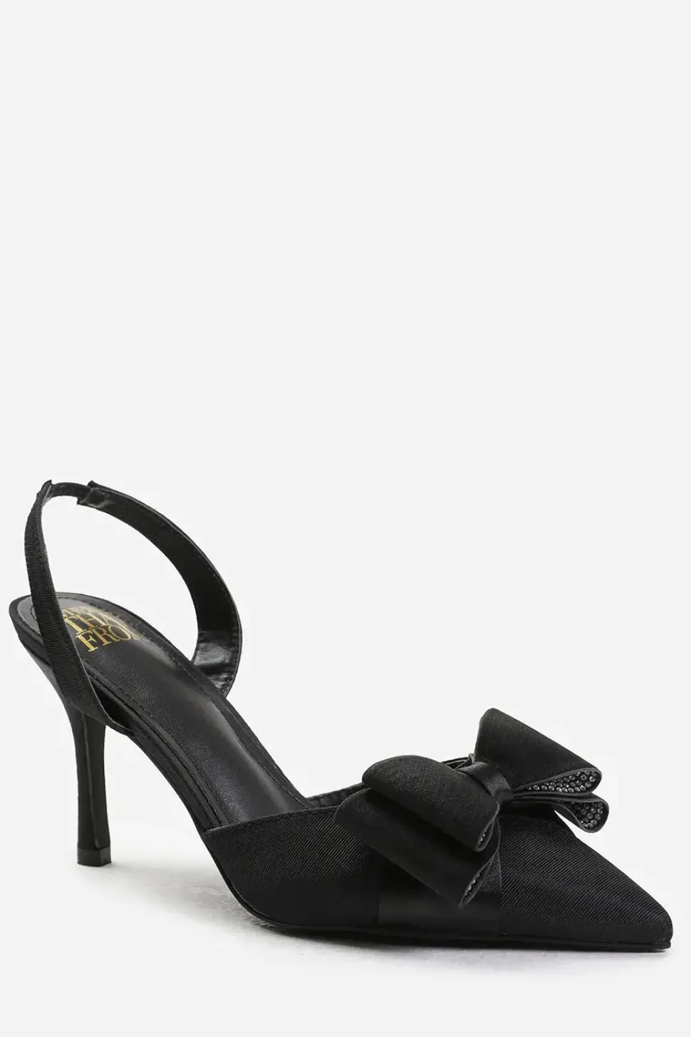 'Manila' Wide Fit Pointed Toe Diamante Bow Detailing Slingback Mid Heels