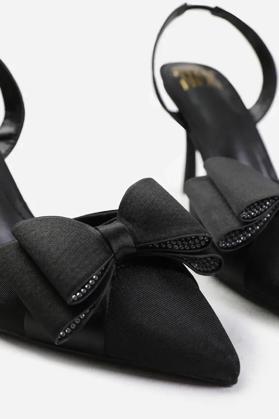'Manila' Wide Fit Pointed Toe Diamante Bow Detailing Slingback Mid Heels