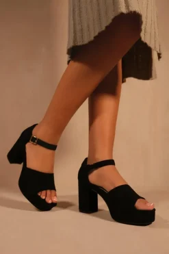 'Marin' Statement Platform Block High Heels With Buckle Detail