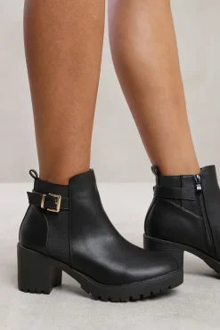 'Maylah' Mid Block Heel With Buckle Detail Stretch Ankle Boots