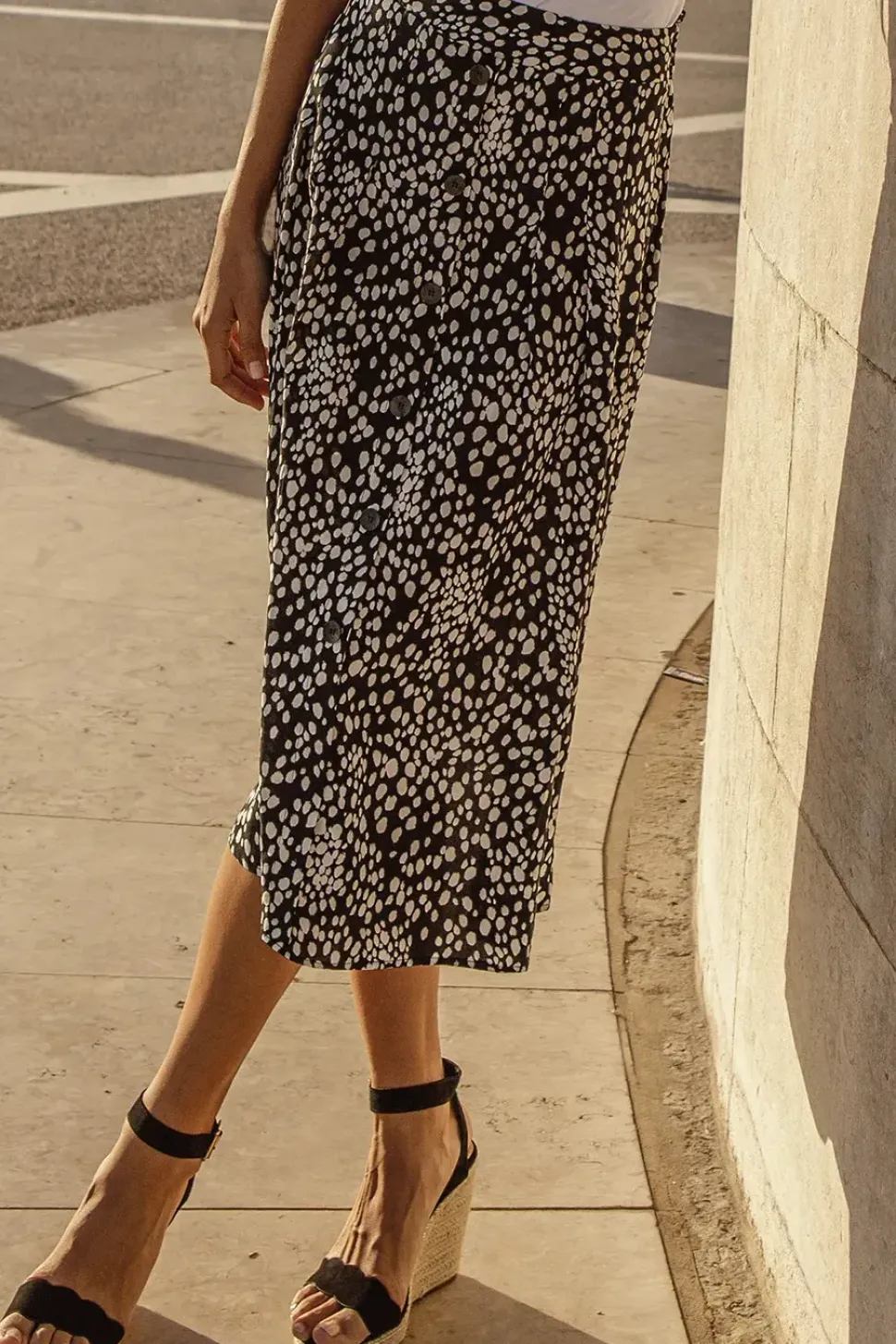 'Melly' Button Down Detail A-Line Midi Skirt