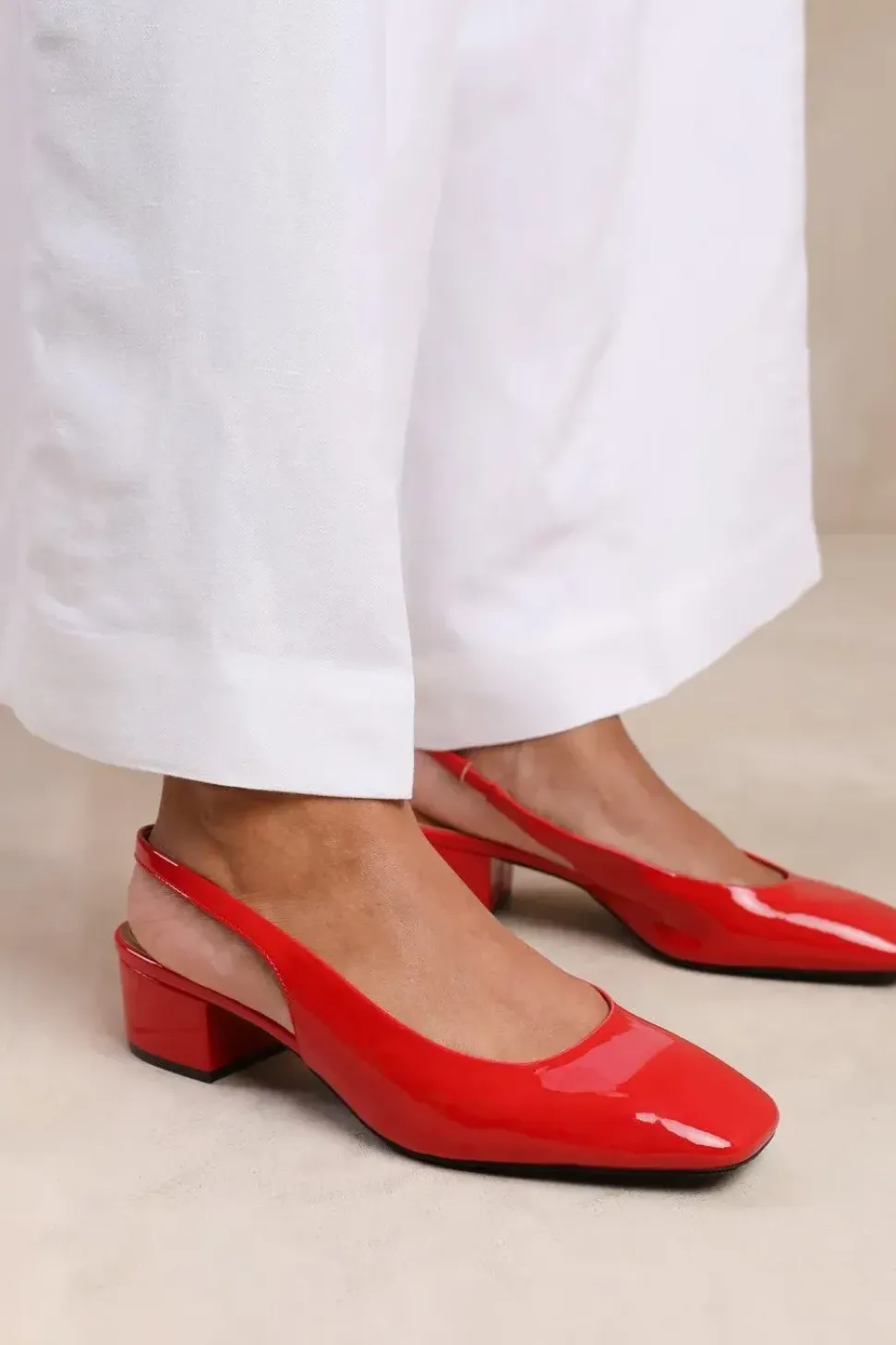 'Michigan' Wide Fit Square Toe Slingback Low Block Heels