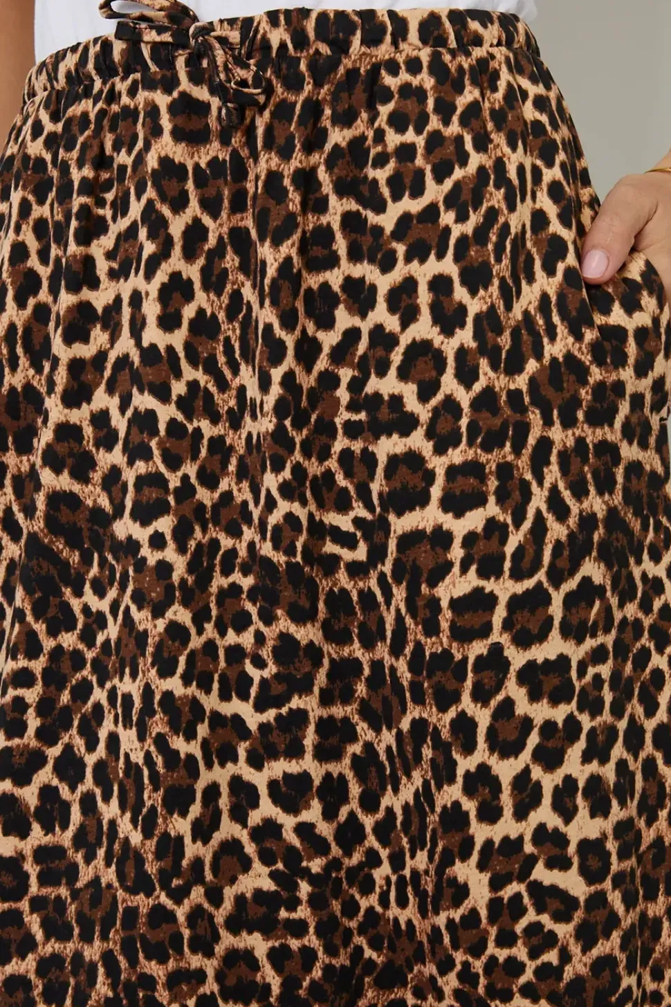 'Midori' Leopard Print Cotton Jersey Midi Skirt with Pockets