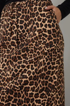 'Midori' Leopard Print Cotton Jersey Midi Skirt with Pockets