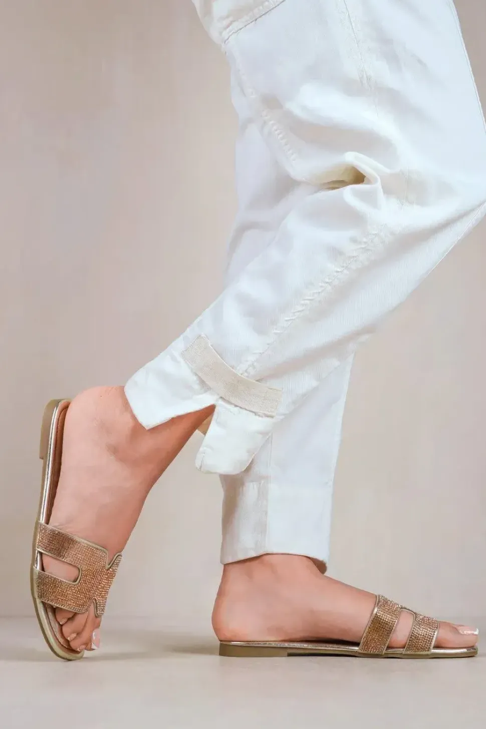 'Mircle' Diamante Sparkly Flat Slider Sandals