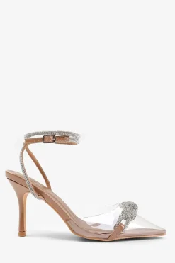 'Monaco' Perspex Heel With Embellished Detail And Diamante Cross Strap