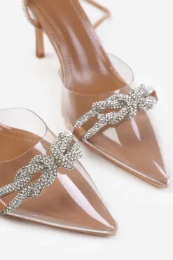 'Monaco' Wide Fit Perspex Heel With Embellished Detail And Diamante Cross Strap