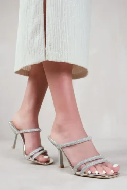 'Moonstone' Strappy Slip On Low Heels With Diamante Detail