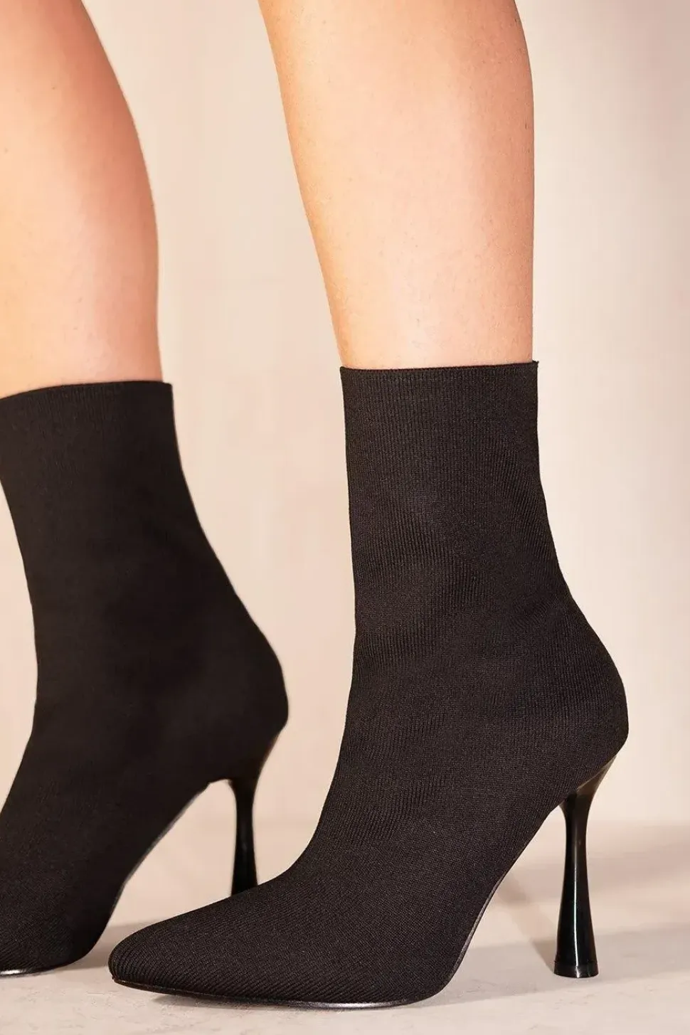 'Nellofer' Knitted High Heel Ankle Sock Boots With Pointed Toe