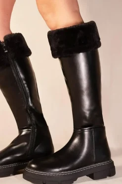 'Nevaey' Platform Calf High Boots With Fur Cuff