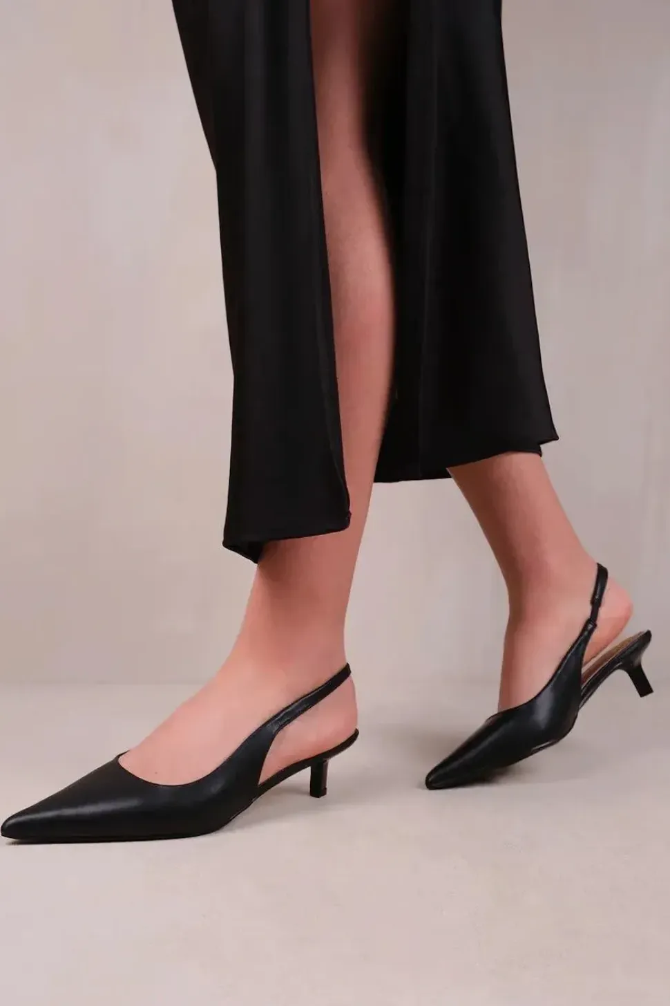 'New Form' Wide Fit Low Kitten Heels With Pointed Toe & Elastic Slingback