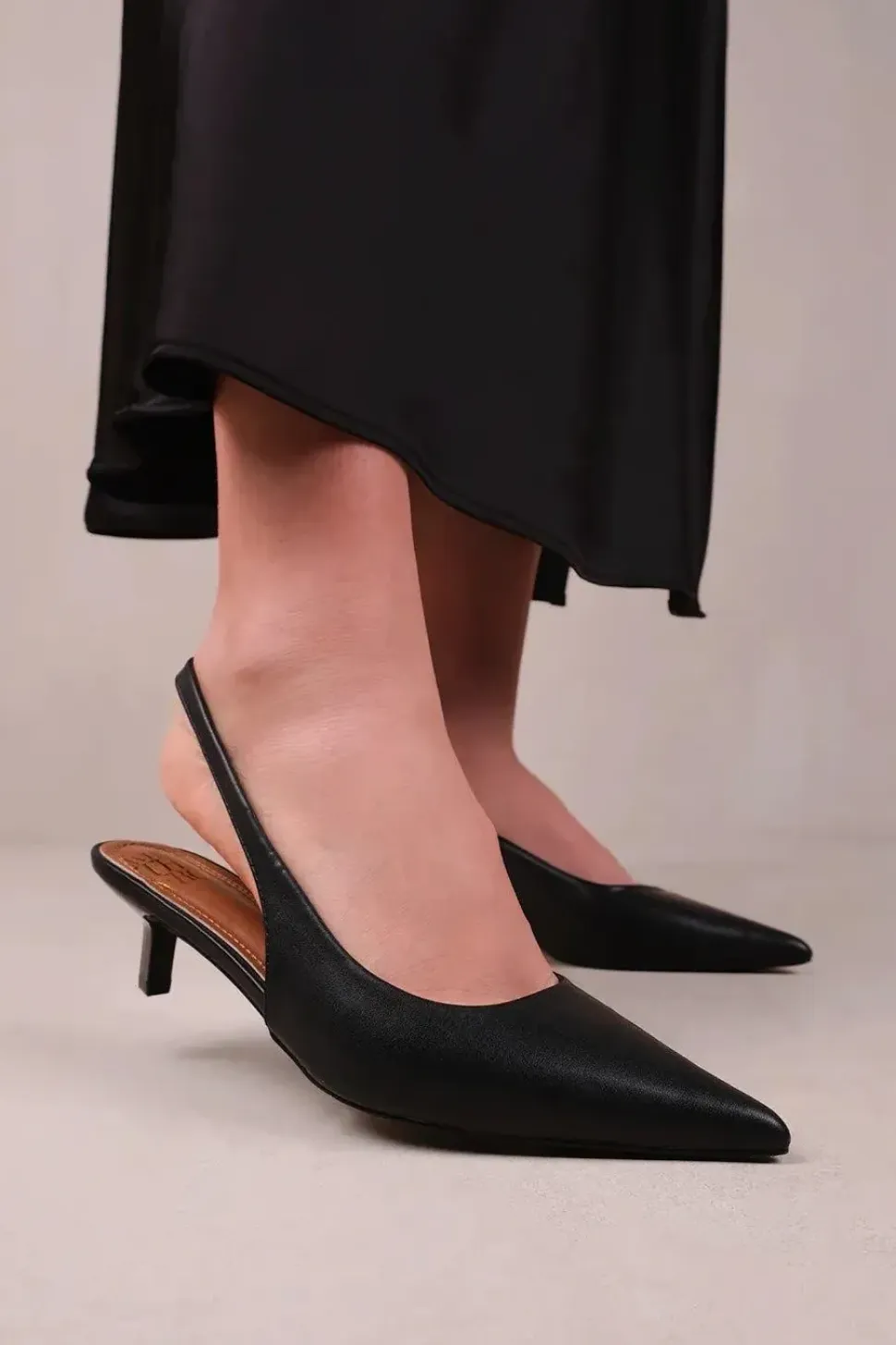 'New Form' Wide Fit Low Kitten Heels With Pointed Toe & Elastic Slingback