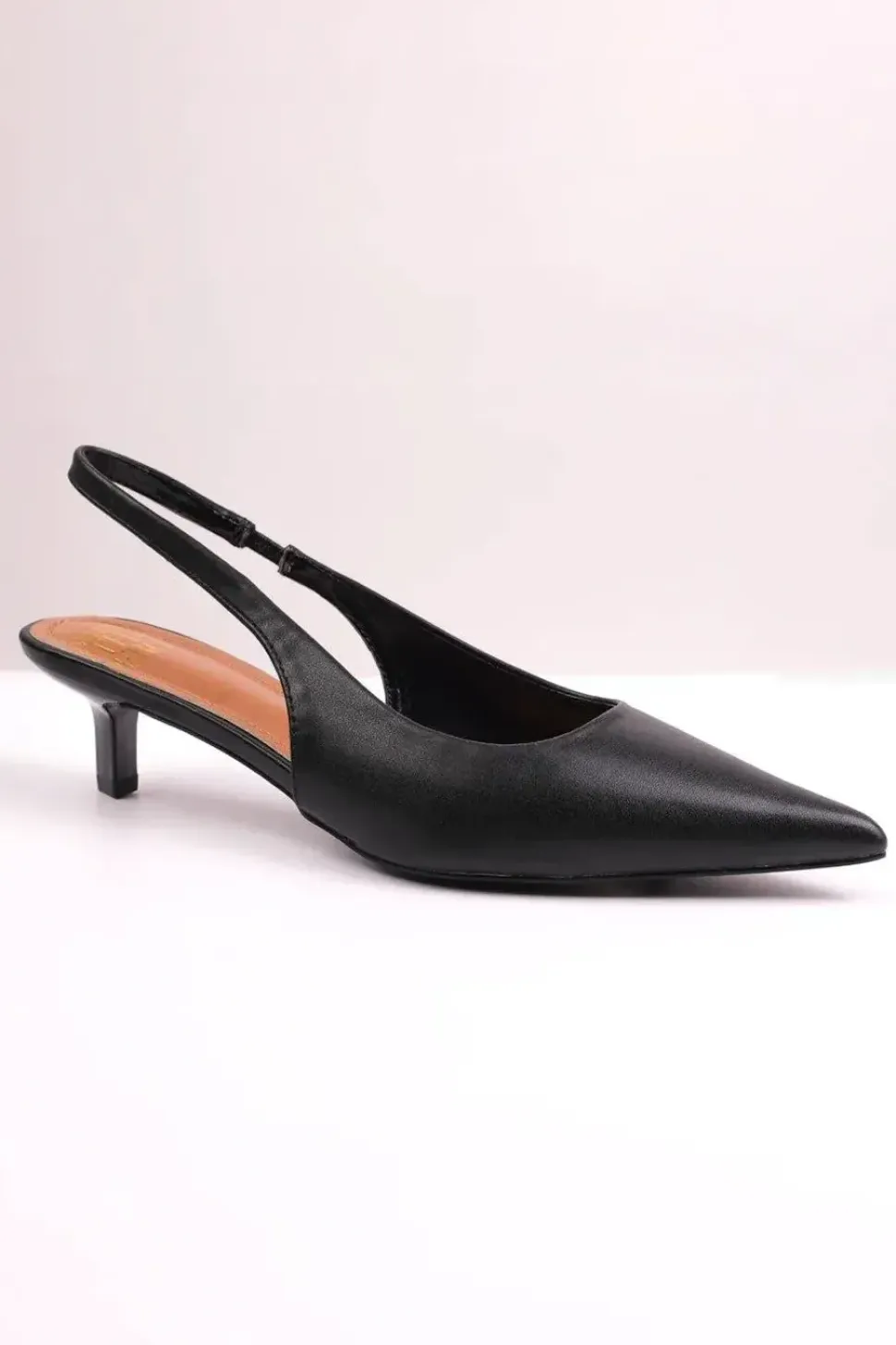 'New Form' Wide Fit Low Kitten Heels With Pointed Toe & Elastic Slingback
