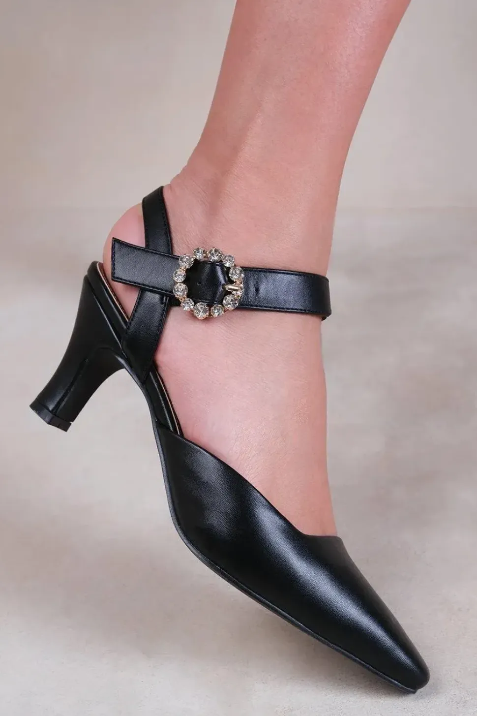 'New' Form Wide Fit Mid Heel Sandals With Diamante Buckle Detail
