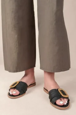 'Noon' Slip On Flats With Raffia Detailing