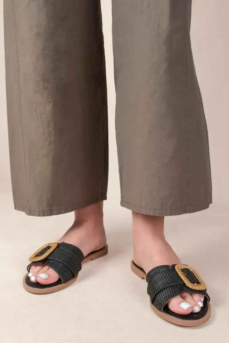 'Noon' Slip On Flats With Raffia Detailing