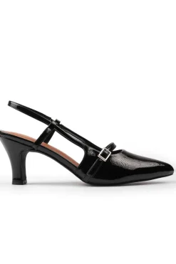 'On Point' Mid Heel Slingback Sandals With Strap And Buckle Detail