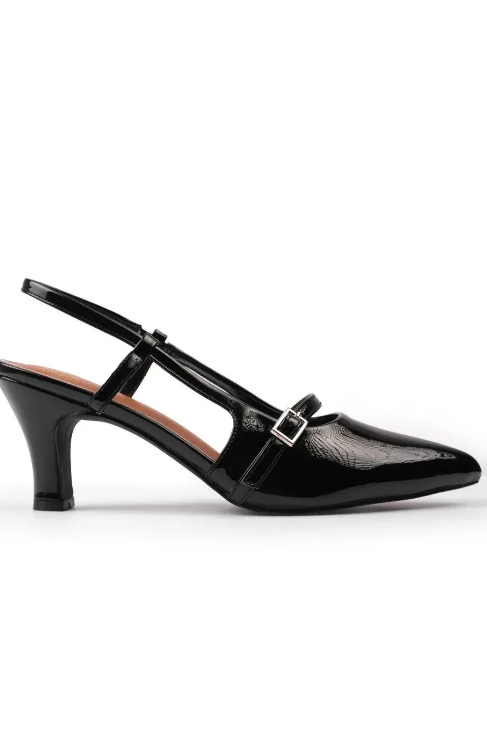 'On Point' Wide Fit Mid Heel Slingback Sandals With Strap And Buckle Detail