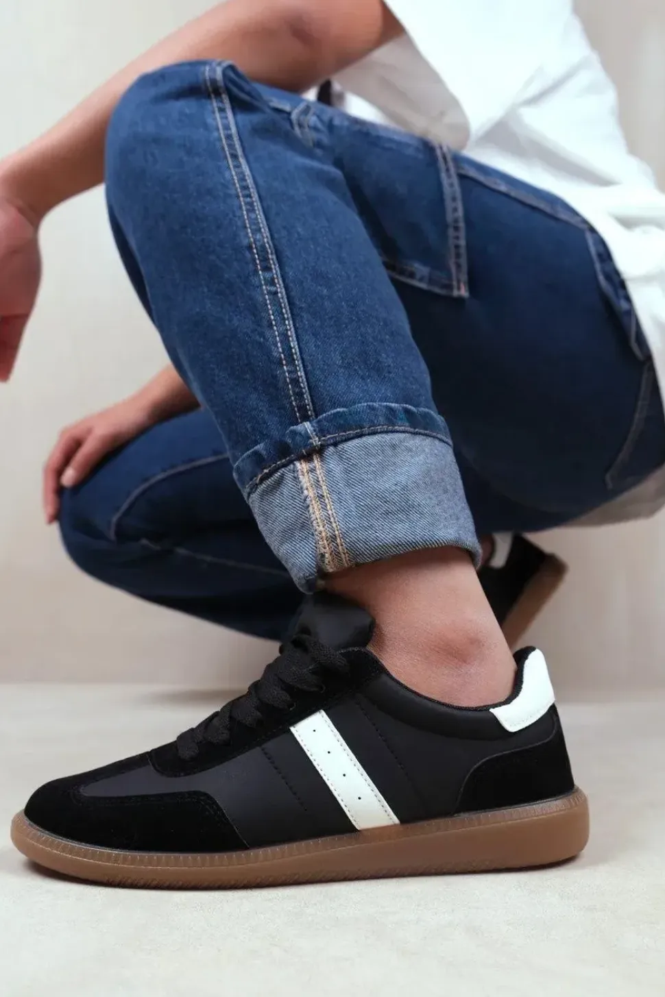 'Pace' Contrast Panel Lace Up Gum Sole Trainers