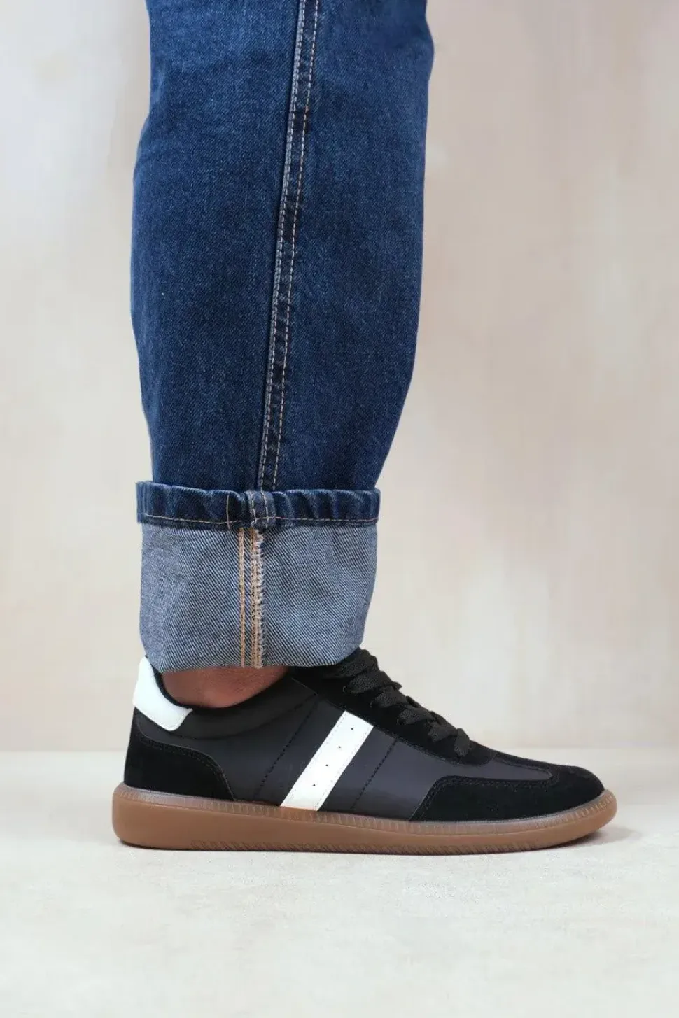 'Pace' Contrast Panel Lace Up Gum Sole Trainers